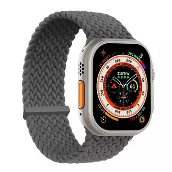 Microsonic Apple Watch SE 3 44mm Kordon, (Small Size, 127mm) Knitted Fabric Single Loop Koyu Gri
