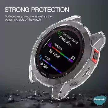 Microsonic Garmin Fenix 6X Pro Solar Kılıf 360 Full Round Soft Silicone Şeffaf