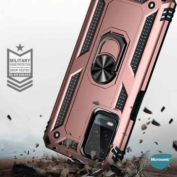 Microsonic Oppo A54 4G Kılıf Military Ring Holder Rose Gold