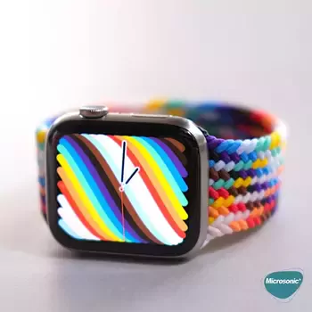 Microsonic Apple Watch Series 5 40mm Kordon, (Medium Size, 147mm) Braided Solo Loop Band Pride Edition