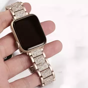 Microsonic Apple Watch SE 2022 44mm Metal Dressy Jewelry Kordon Gold