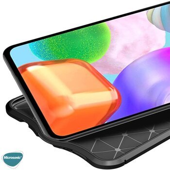 Microsonic Samsung Galaxy A31 Kılıf Deri Dokulu Silikon Siyah