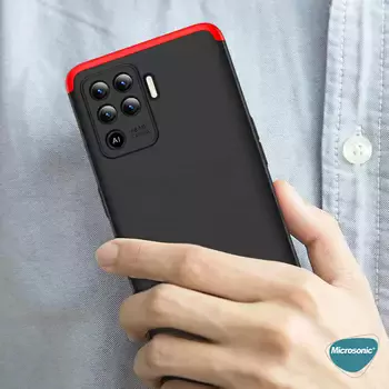 Microsonic Oppo Reno 5 Lite Kılıf Double Dip 360 Protective Siyah Kırmızı