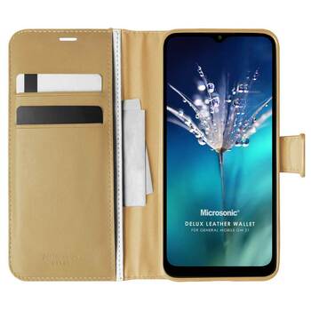 Microsonic General Mobile GM 21 Kılıf Delux Leather Wallet Gold