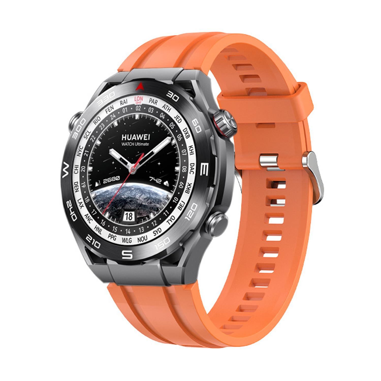 Microsonic Huawei Watch Ultimate 2 Kordon, Silicone Sport Band Turuncu