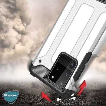 Microsonic Samsung Galaxy S20 Ultra Kılıf Rugged Armor Gümüş