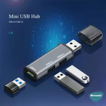 Microsonic 3 Port Hub USB 3.0 Çoğaltıcı Çoklayıcı Gri