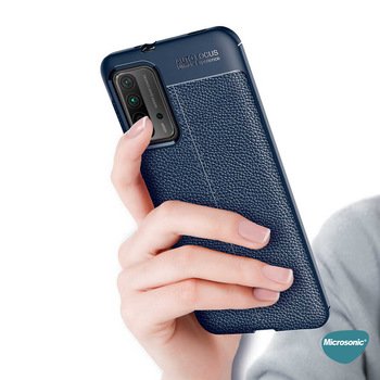 Microsonic Xiaomi Redmi 9T Kılıf Deri Dokulu Silikon Siyah