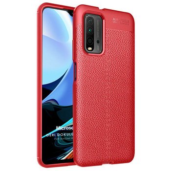 Microsonic Xiaomi Redmi 9T Kılıf Deri Dokulu Silikon Kırmızı