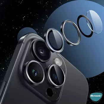 Microsonic Apple iPhone 16 Pro Tekli Kamera Lens Koruma Camı Gümüş