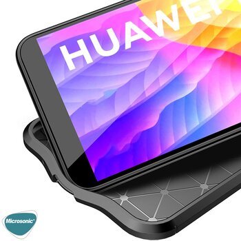 Microsonic Huawei Y5P Kılıf Deri Dokulu Silikon Lacivert