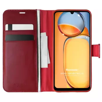 Microsonic Xiaomi Poco C65 Kılıf Delux Leather Wallet Kırmızı