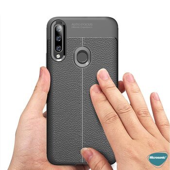 Microsonic Huawei Y7P Kılıf Deri Dokulu Silikon Siyah