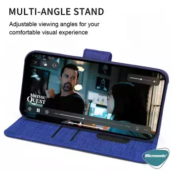 Microsonic Samsung Galaxy A14 Kılıf Fabric Book Wallet Lacivert