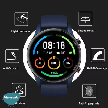 Microsonic Xiaomi Mi Watch Tam Kaplayan Temperli Cam Full Ekran Koruyucu Siyah