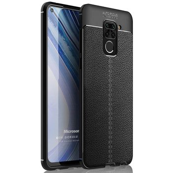 Microsonic Xiaomi Redmi Note 9 Kılıf Deri Dokulu Silikon Siyah