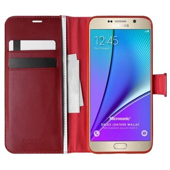 Microsonic Samsung Galaxy Note 5 Kılıf Delux Leather Wallet Kırmızı