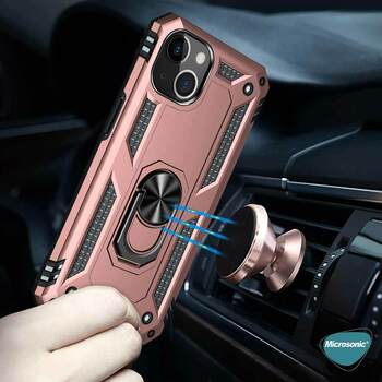 Microsonic Apple iPhone 13 Mini Kılıf Military Ring Holder Rose Gold