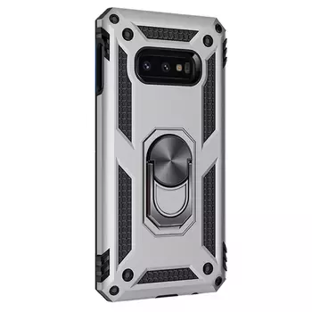 Microsonic Samsung Galaxy S10e Kılıf Military Ring Holder Gümüş