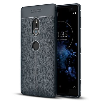 Microsonic Sony Xperia XZ2 Kılıf Deri Dokulu Silikon Lacivert