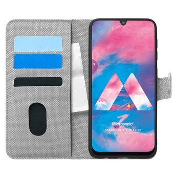 Microsonic Samsung Galaxy M30 Kılıf Fabric Book Wallet Gri