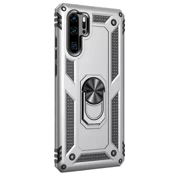 Microsonic Huawei P30 Pro Kılıf Military Ring Holder Gümüş