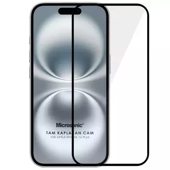 Microsonic Apple iPhone 16 Plus Tam Kaplayan Temperli Cam Ekran Koruyucu Siyah