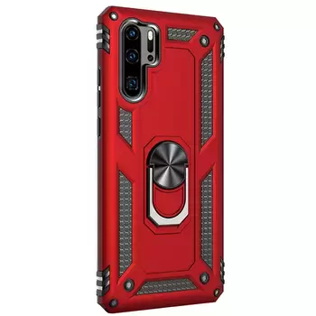 Microsonic Huawei P30 Pro Kılıf Military Ring Holder Kırmızı