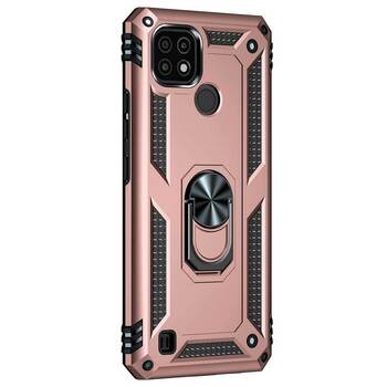 Microsonic Realme C21 Kılıf Military Ring Holder Rose Gold