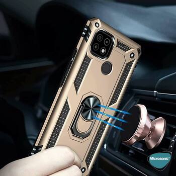 Microsonic Realme C21 Kılıf Military Ring Holder Rose Gold