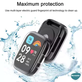 Microsonic Xiaomi Redmi Watch 3 Active Kılıf 360 Full Round Soft Silicone Siyah