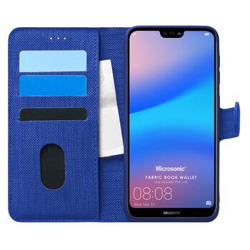 Microsonic Huawei P20 Lite Kılıf Fabric Book Wallet Lacivert