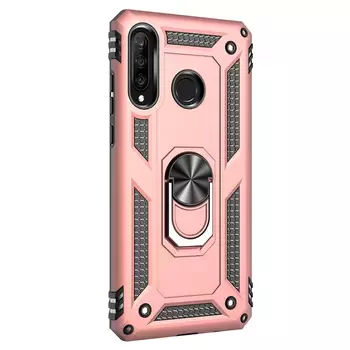 Microsonic Huawei P30 Lite Kılıf Military Ring Holder Rose Gold