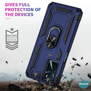 Microsonic Oppo A16 Kılıf Military Ring Holder Gümüş