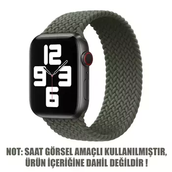 Microsonic Apple Watch Series 3 42mm Kordon, (Large Size, 160mm) Braided Solo Loop Band Koyu Yeşil