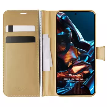 Microsonic Xiaomi Poco X5 Pro Kılıf Delux Leather Wallet Gold