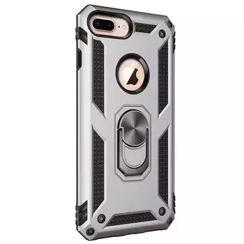 Microsonic Apple iPhone 8 Plus Kılıf Military Ring Holder Gümüş