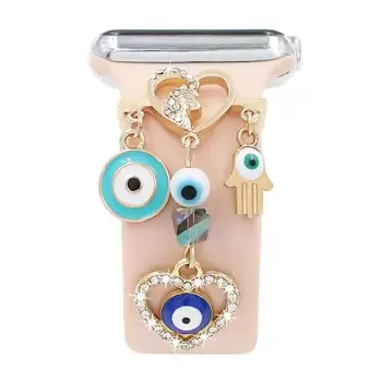 Microsonic Apple Watch SE 3 40mm Kordon Süsü Charm Kalp Ve Nazar Boncuğu