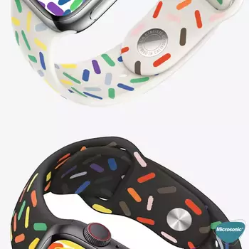 Microsonic Apple Watch Series 9 45mm Silikon Kordon V2 Pride Edition Siyah