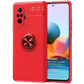 Microsonic Xiaomi Redmi Note 10 Pro Kılıf Kickstand Ring Holder Kırmızı