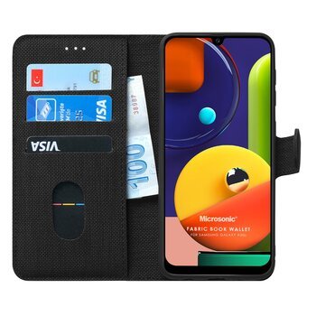 Microsonic Samsung Galaxy A50s Kılıf Fabric Book Wallet Siyah