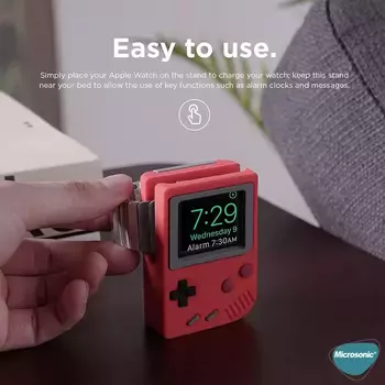 Microsonic Apple Watch SE 2022 44mm Masaüstü Şarj Standı Gameboy Kırmızı