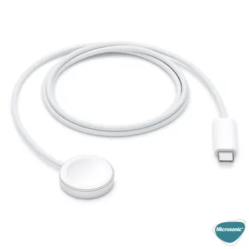 Microsonic Apple Watch SE 3 40mm Masaüstü Manyetik Hızlı Şarj Aygıtı - Type-C Kablosu Beyaz