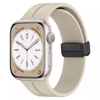 Microsonic Apple Watch Series 9 45mm Kordon Ribbon Line Bej