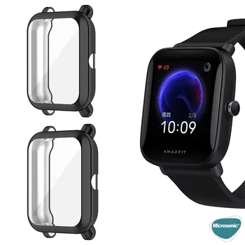 Microsonic Amazfit Bip Kılıf 360 Full Round Soft Silicone Siyah