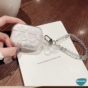 Microsonic Huawei FreeBuds SE 4 ANC Kılıf Kelebek Figürlü Parıltılı Şeffaf