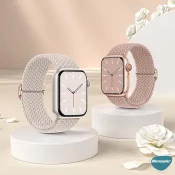 Microsonic Apple Watch Series 9 45mm Kordon Knitted Fabric Loop Pembe