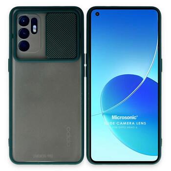 Microsonic Oppo Reno 6 4G Kılıf Slide Camera Lens Protection Koyu Yeşil