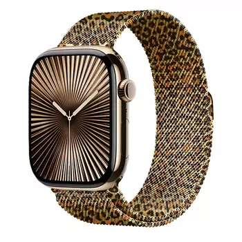 Microsonic Apple Watch Series 8 45mm Kordon Luxe Metal Leopard Gold