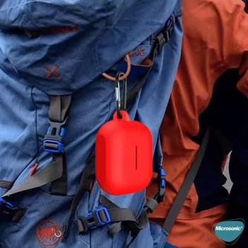 Microsonic Samsung Galaxy Buds 3 FE Kılıf Askılı Mat Silikon Kırmızı